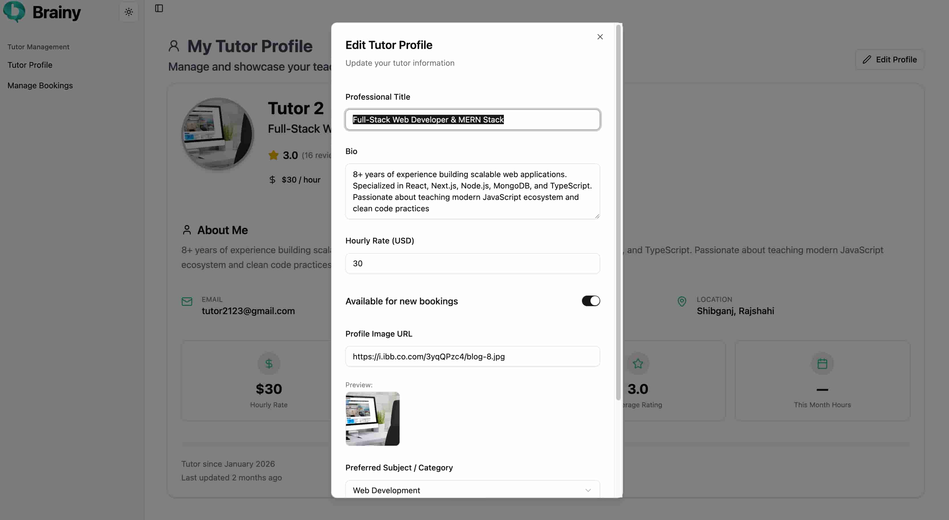 Edit Tutor Profile