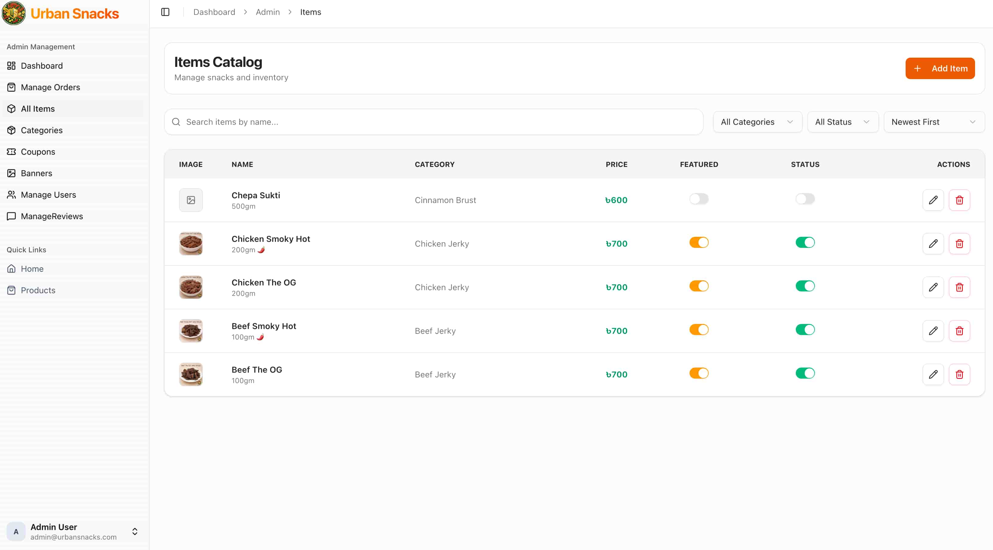 Manage Items